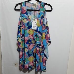 SHOW ME YOUR MUMU BOHO Colorful Fish Print Sleeveless Coverup Top